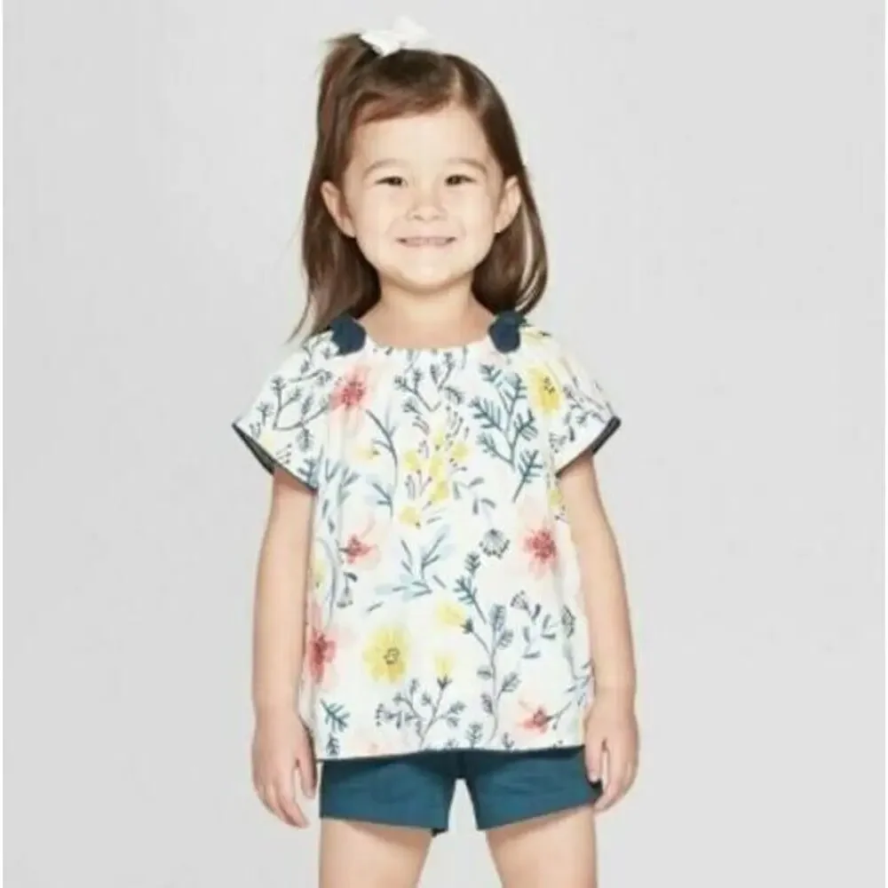 OshKosh Toddler Girls Short Sleeve Blouse Genuine‎ Kids® Almond Cream Floral 18M